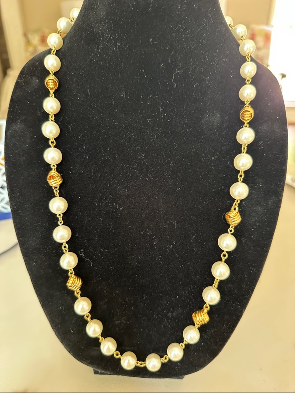 Napier Classic Love Knot Gold and Pearl Beaded Necklace